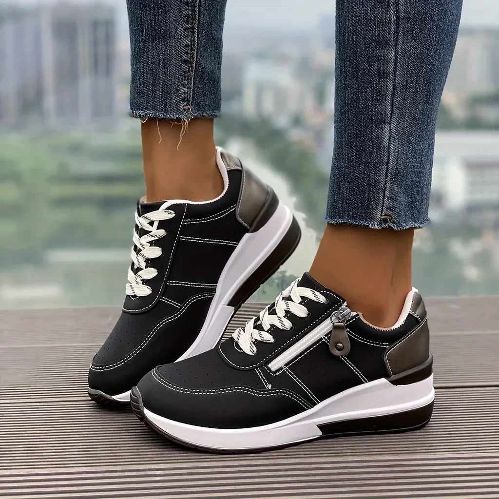 Baskets orthopédiques confortables pour femmes, à semelle épaisse et fermeture éclair latérale