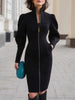 Béatrice™ — Robe midi noire structurée élégante